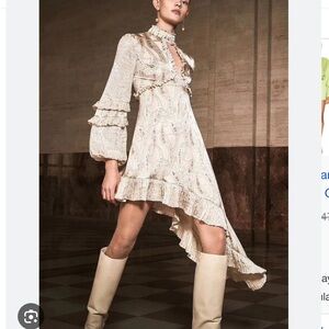 Alexis Cream Asymmetrical High-Low Liora Dress with Bishop Sleeves